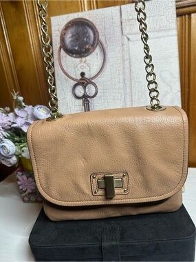 BCBGMaxAzria Beige Leather Crossbody with Gold Chain